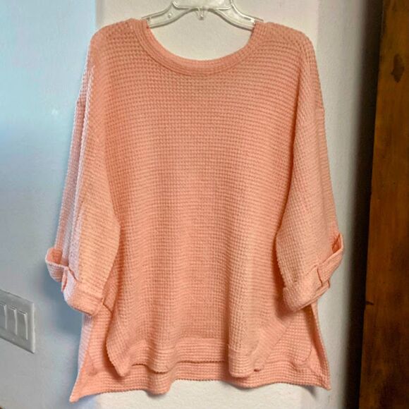 Umgee Waffle Weave Relaxed Loose Fit Women's Sweater Tunic in Peach Small - Picture 1 of 8